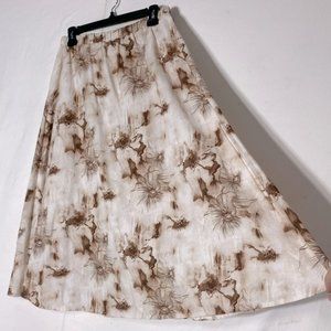 Vintage Hand Made Brown Cream Deconstructed Floral Print Midi Skirt M